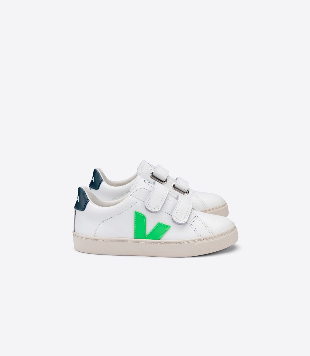 Veja Sneakers Barn - Esplar Velcro Läder - Vita/Gröna - 870426-OSZ